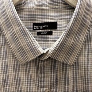 Bar III Men's Slim Fit Stretch Business Casual Plaid Dress Shirt, L 16.5, 36/37
